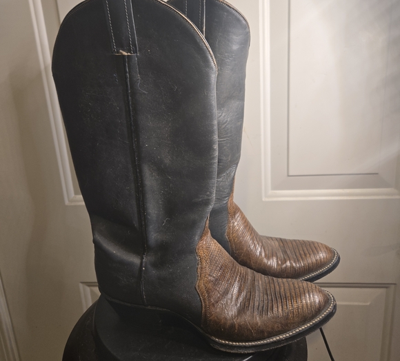 Other - FD Men's Black and Brown Leather And Lizard Cowboy Boots 8 1/2 D